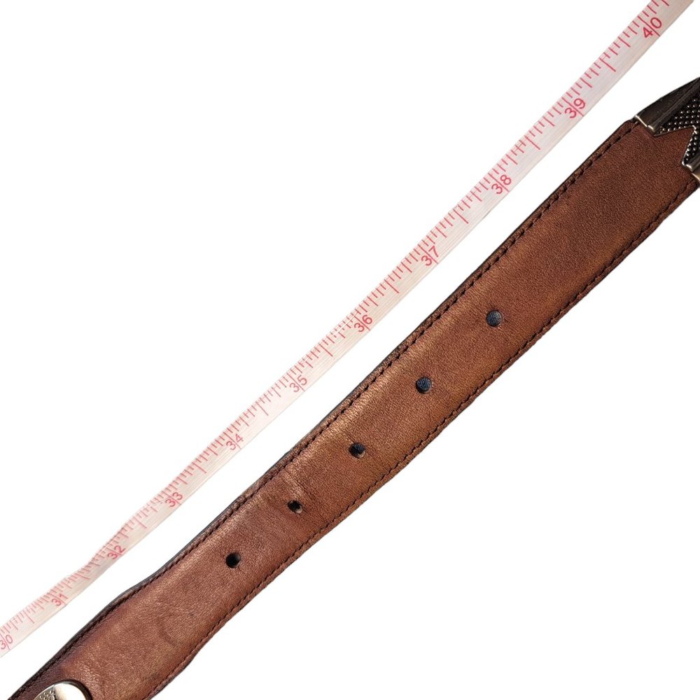 VINTAGE BROWN GENUINE LEATHER GOLF CONCHO BELT WOMENS SIZE L 33-37W SILVERTONE - Picture 4 of 9